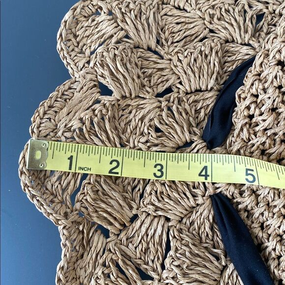 Straw Crochet Sun Hat w/ Removable Black Ribbon Vacation Beach Preppy Cottage main image 7